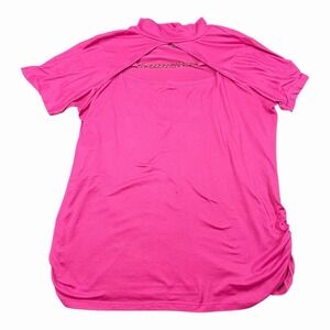 Love Brand Hot Pink Short Sleeve Mock Neck Top with Chain Detail Size 3X